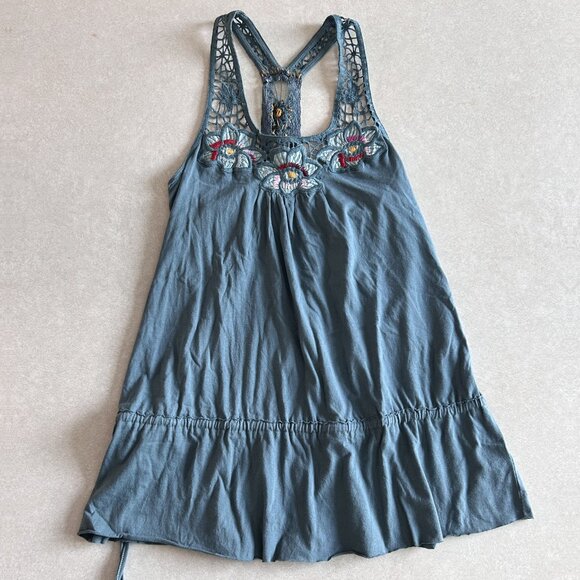 NWT Free People Embroidered Cutaway Tank in Ocean ASO Alex Russo - Picture 8 of 12